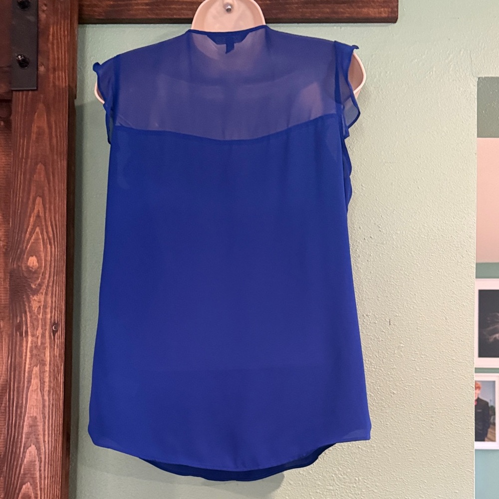 Express Royal Blue Ruffle V-Neck Blouse - Picture 4 of 5